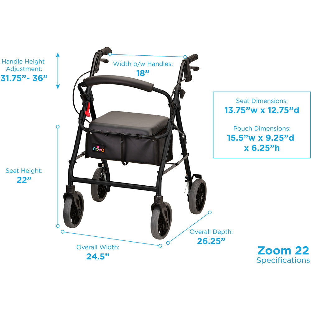 Nova Zoom 22 Rollator, 4222BK Black
