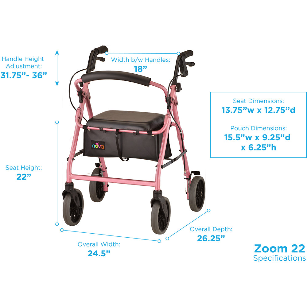 Nova Zoom 22 Rollator, 4222PK Pink