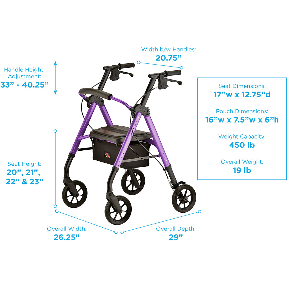 Nova Star 8 DX Heavy Duty Rollator, 4263PL Purple