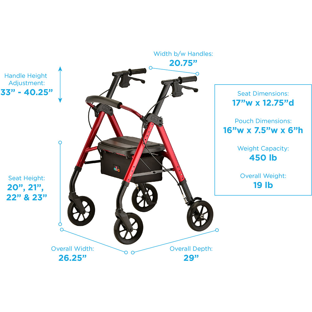 Nova Star 8 DX Heavy Duty Rollator, 4263RD Red