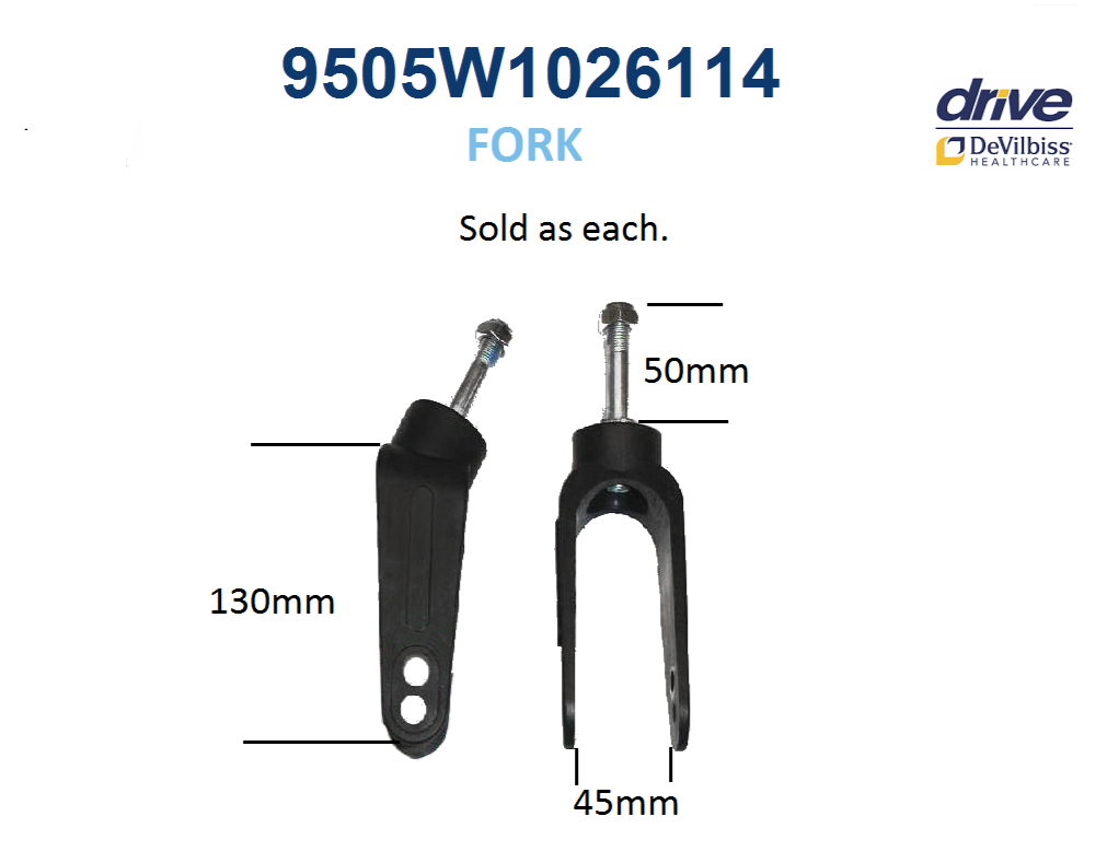 Replacement Front Fork Assembly for Drive RTL10261 series rollator, 9505W1026114