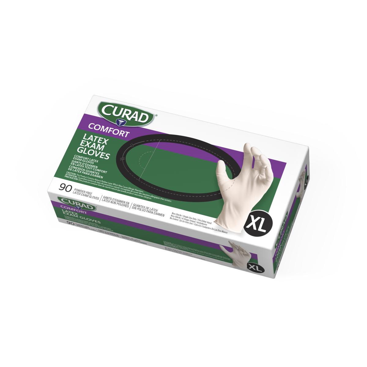 CURAD Powder Free Latex Exam Gloves, Size XL 90/bx CUR8107H