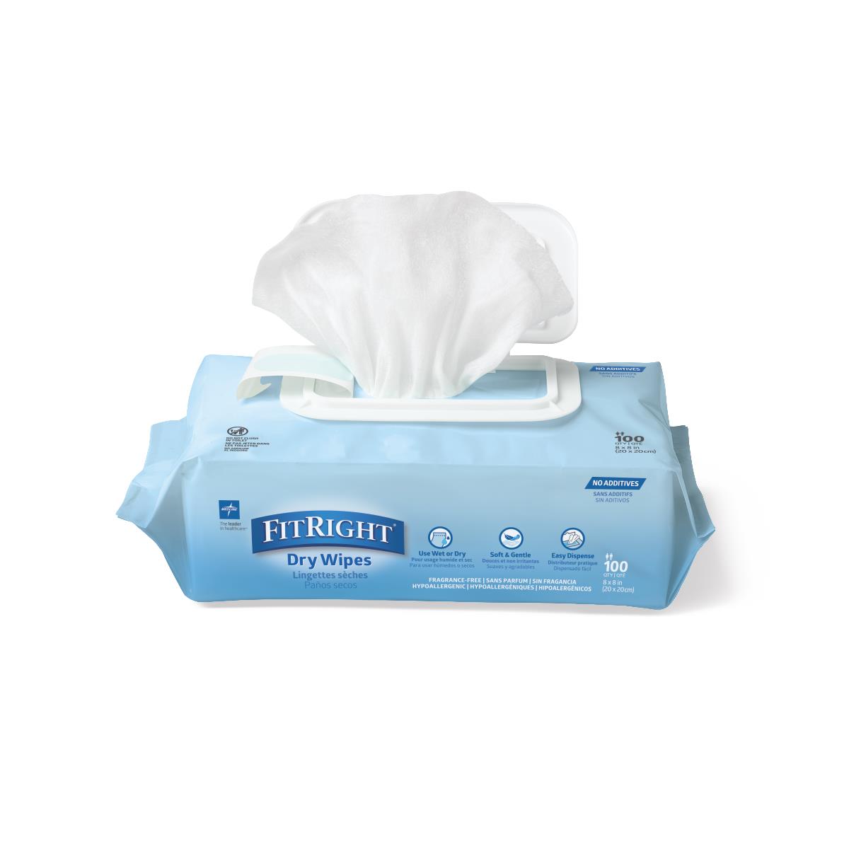 FitRight 8" x 8" Dry Wipes 100/pk FRDW263854Z