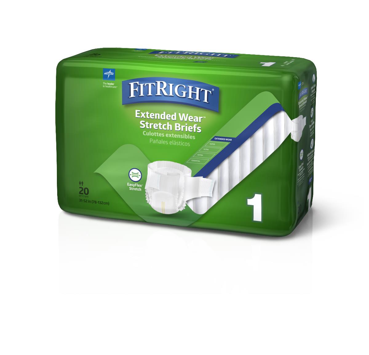 FitRight Extended Wear Stretch Briefs, Size 1, 31"-52" 80/cs FREW1