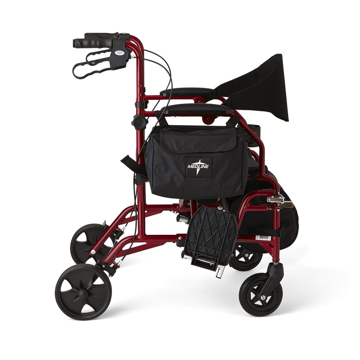 Medline Translator Combo Transport Chair and Rollator, Red MDS808200TRR