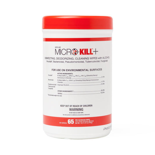 Medline Micro-Kill+ Wipes with Alcohol 10" x 10" 65/tub MSC351210H