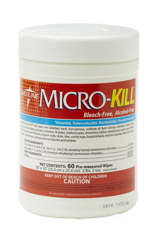 Medline Micro-Kill Disinfectant 10x10 Wipes, 60/tub 12/cs MSC351221