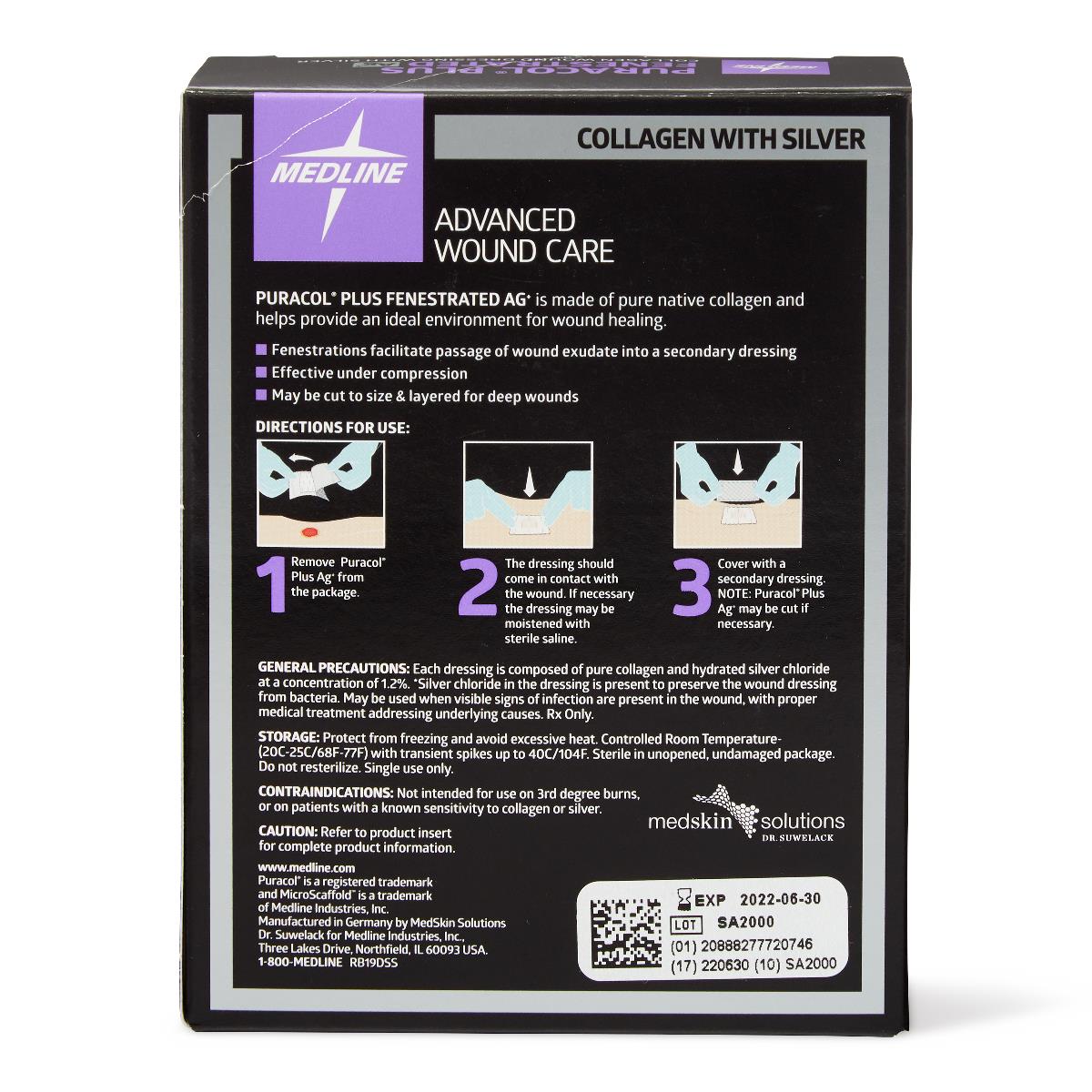 Puracol Plus Ag+ Collagen Dressing w/Silver, 2" x 2.25" Fenestrated MSC8722EPFZ 10/bx
