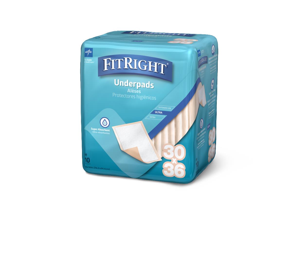 Medline FitRight Underpads 30" x 36" 10/bg MUP2000FZ