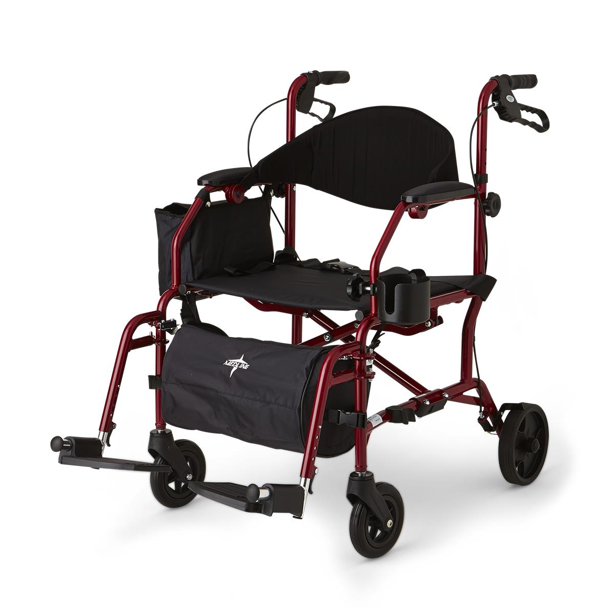 Medline Translator Combo Transport Chair and Rollator, Red MDS808200TRR