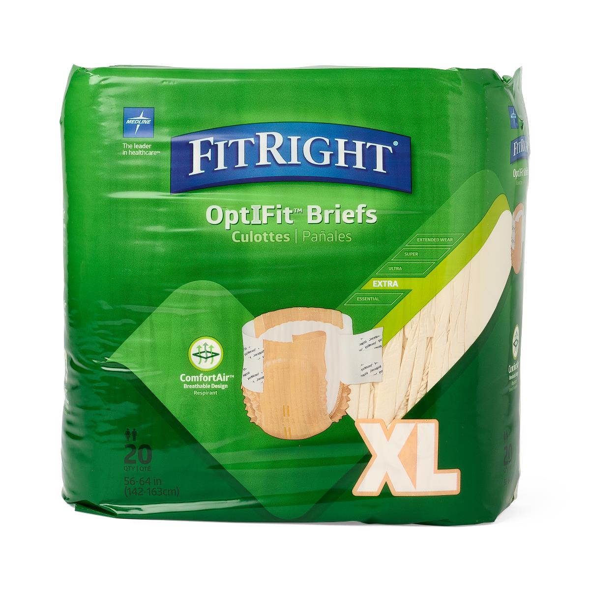 Medline FitRight OptiFit Extra Brief Size XL 56-64, 80/cs