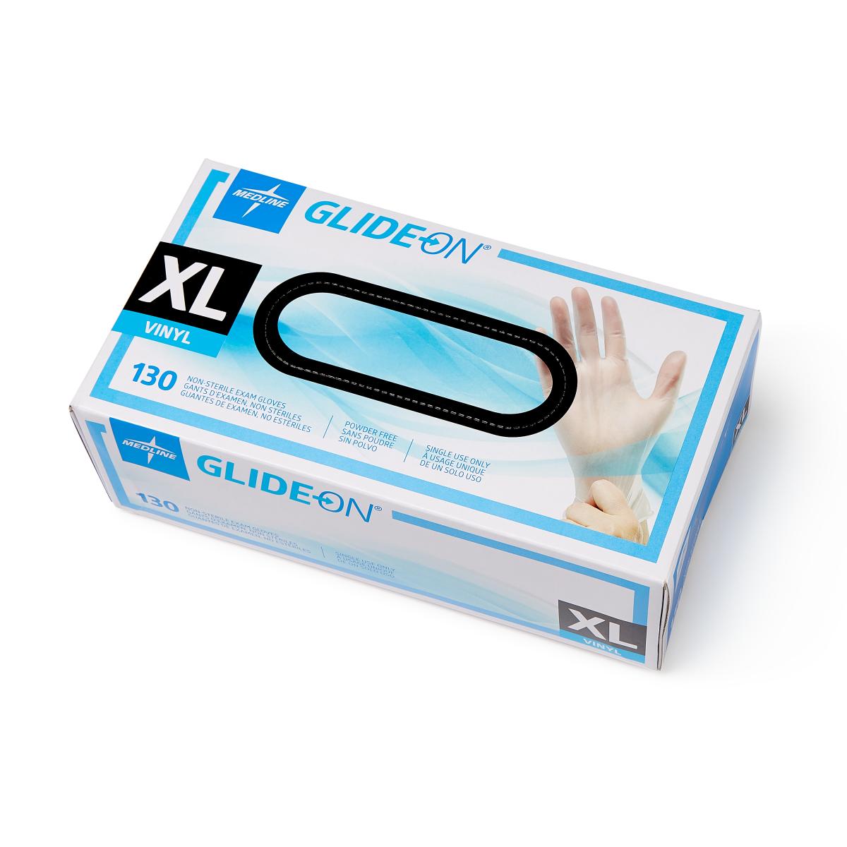 Medline Glide-On Vinyl Exam Gloves, Size XL 130/bx GLIDE514H