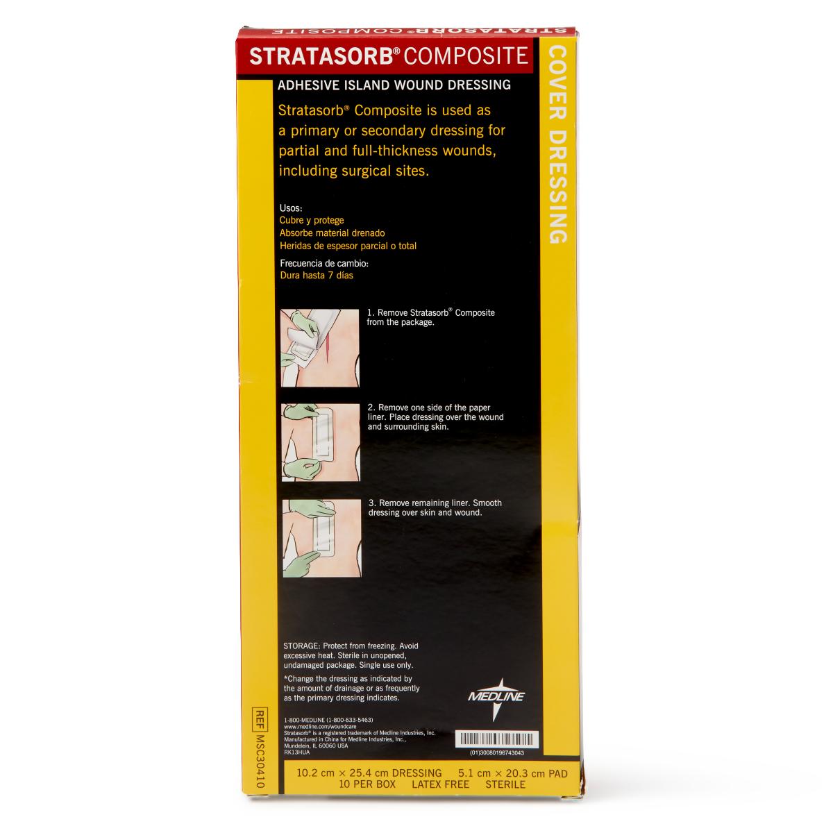 Stratasorb Composite Island Wound Dressing 4" x 10" 10/bx MSC30410Z