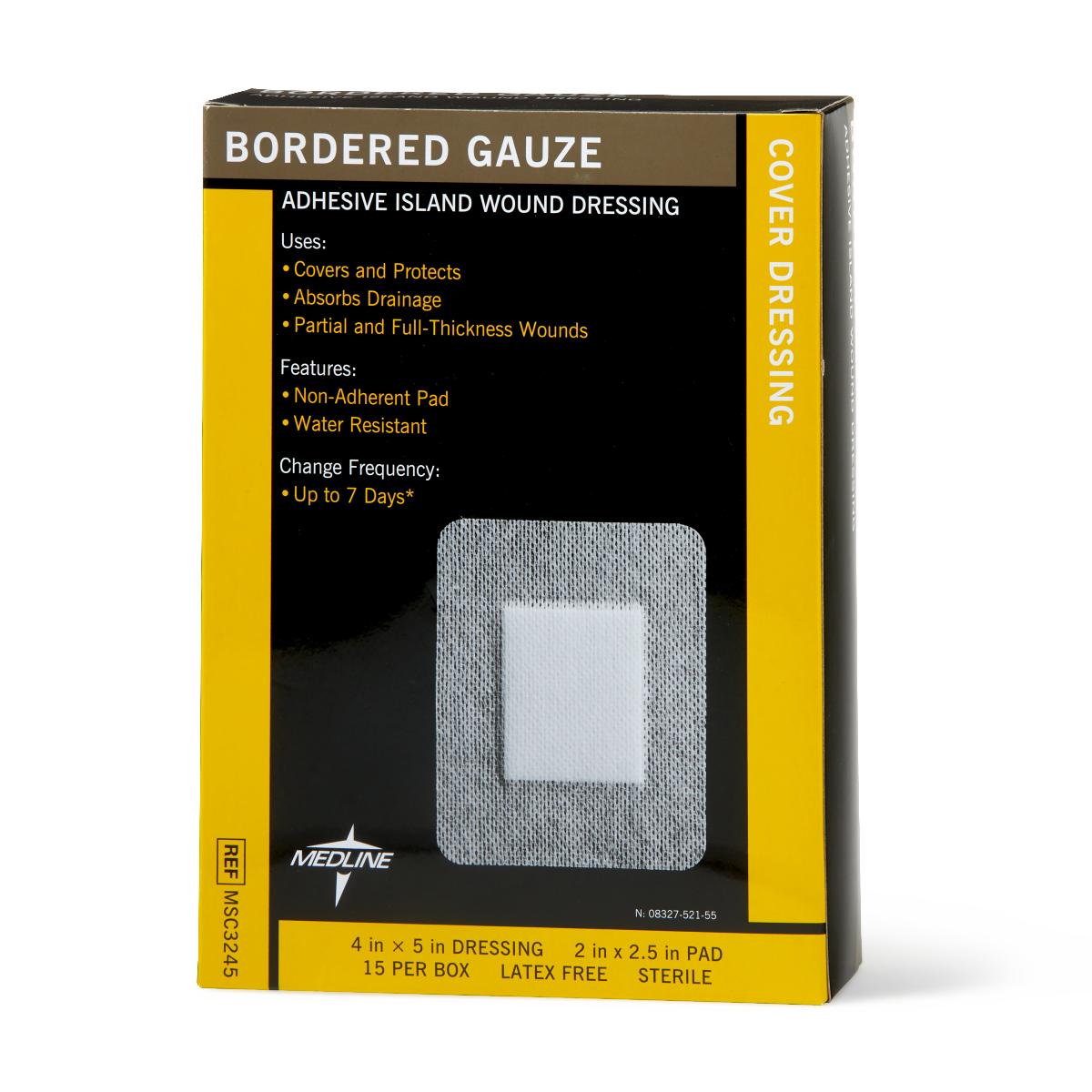 Bordered Gauze Island Wound Dressing 4" x 5" 15/bx MSC3245Z