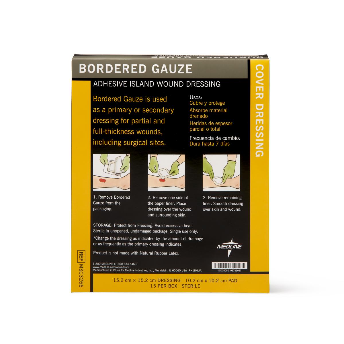 Bordered Gauze Island Wound Dressing 6" x 6" 15/bx MSC3266Z