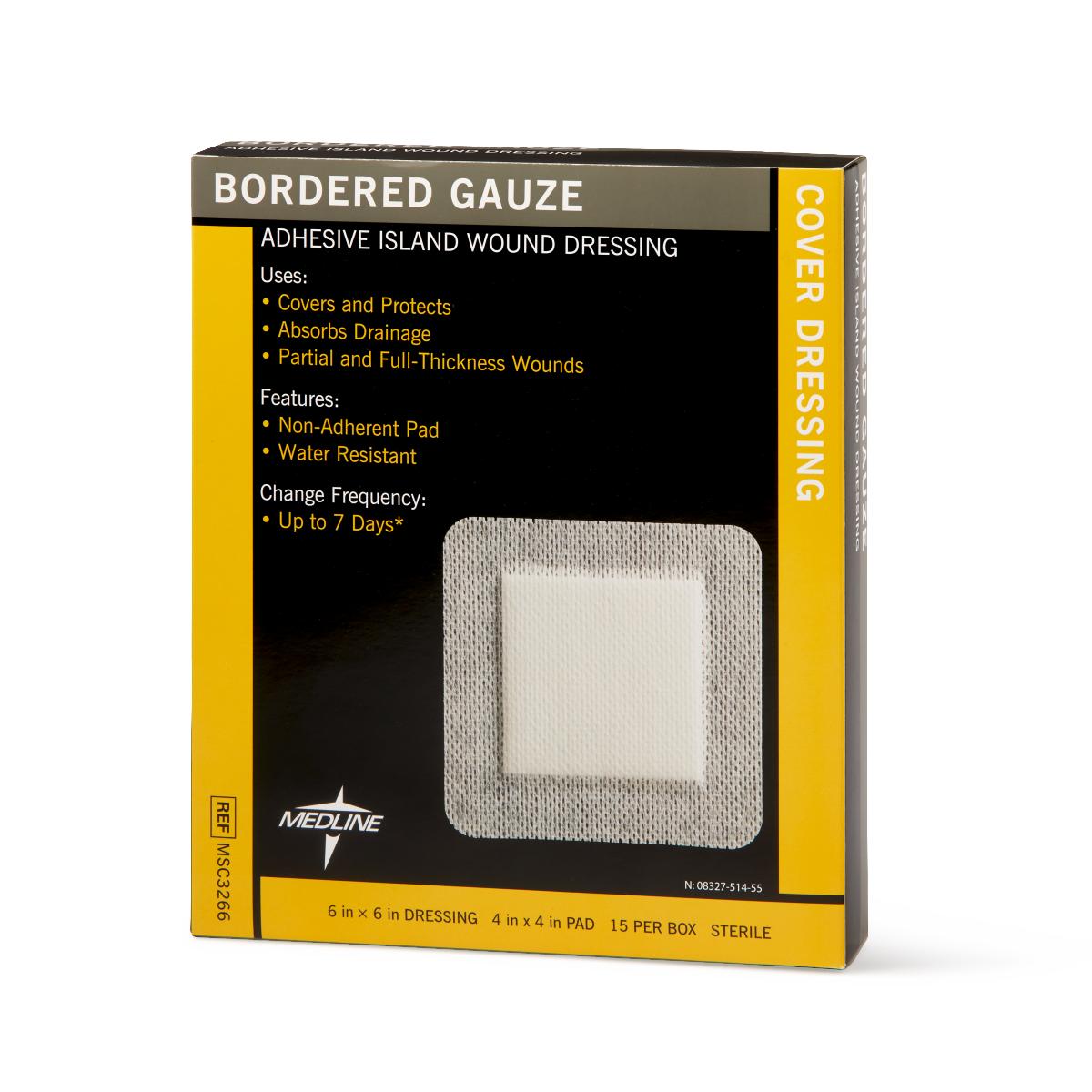 Bordered Gauze Island Wound Dressing 6" x 6" 15/bx MSC3266Z