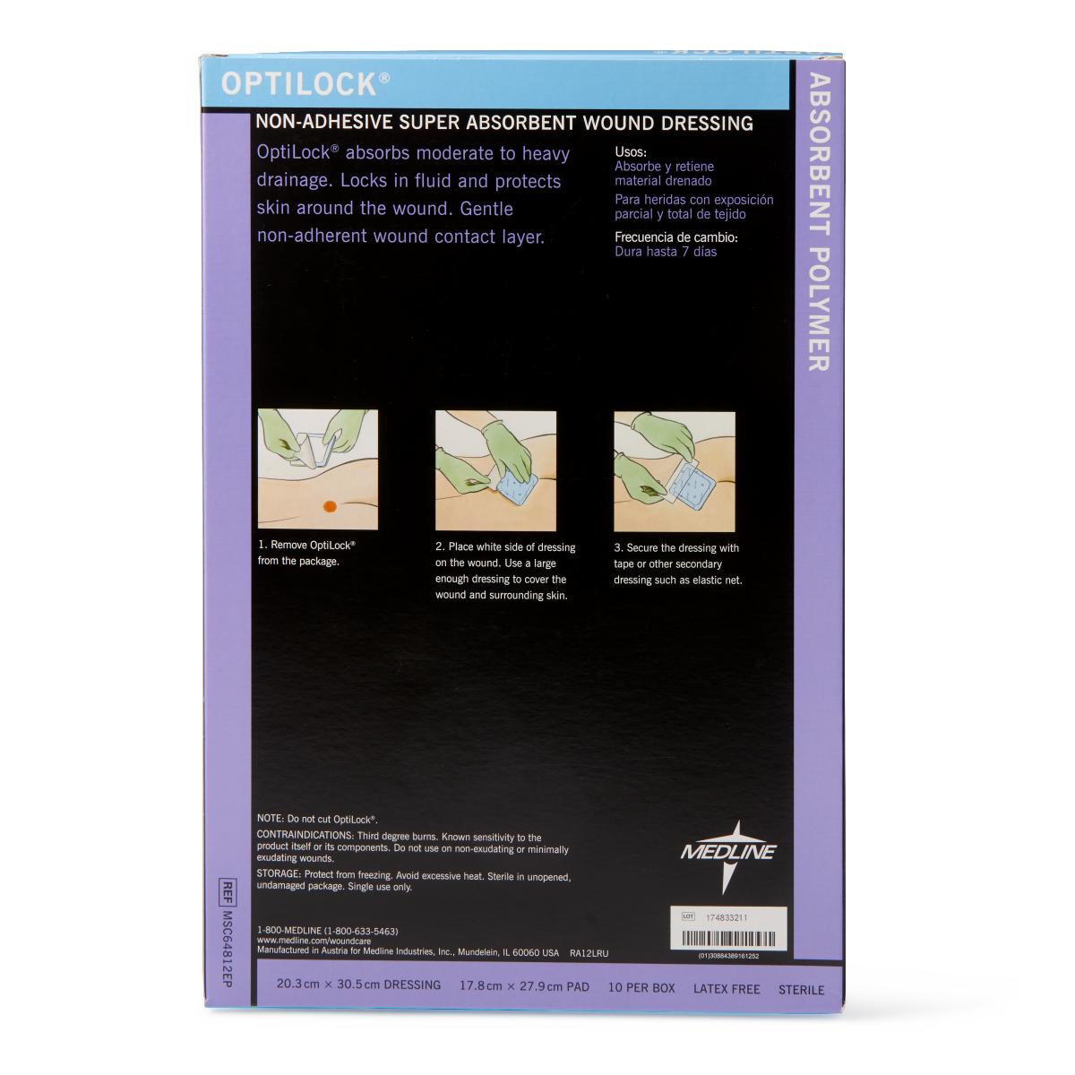 OptiLock Wound Dressing 8" x 12" 10/bx MSC64812EPZ