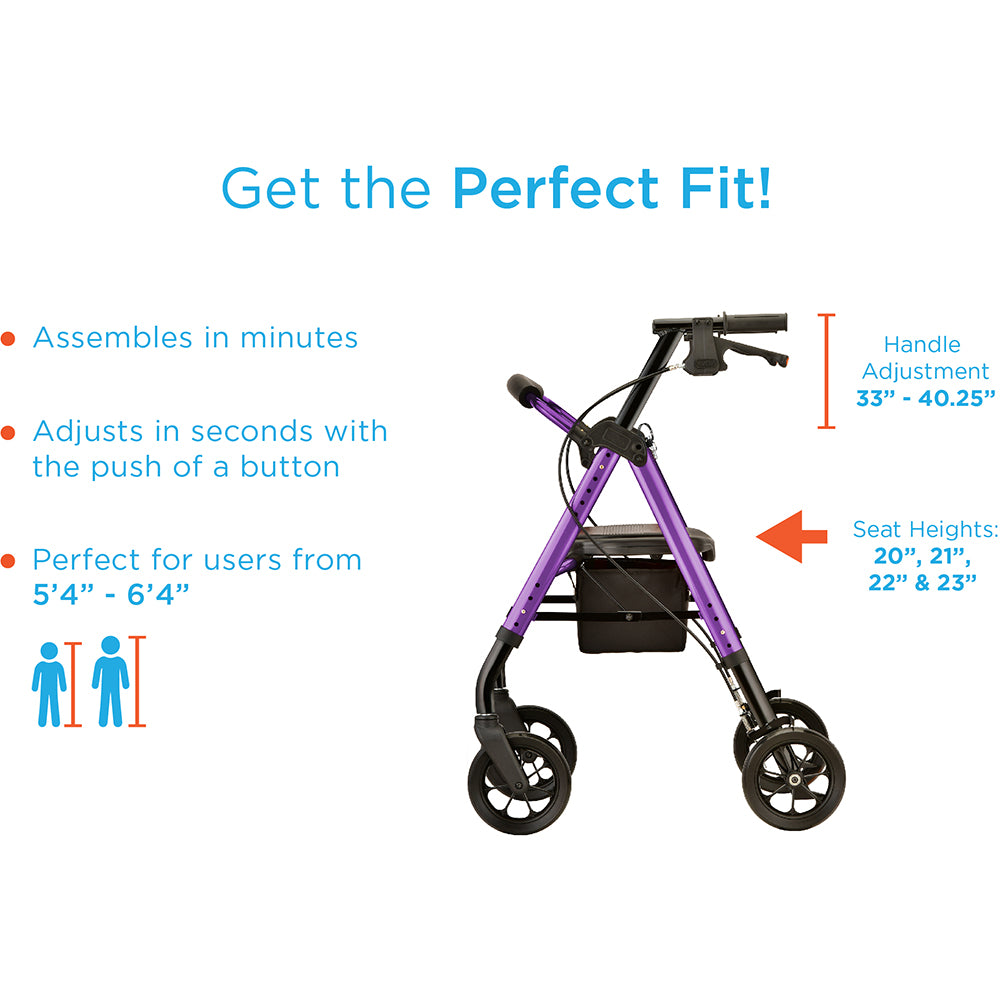 Nova Star 8 DX Heavy Duty Rollator, 4263PL Purple