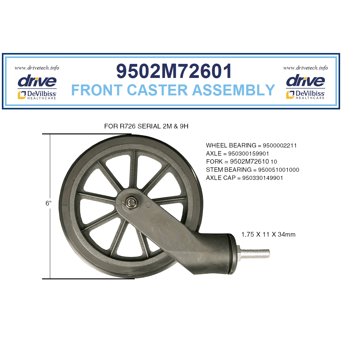 Replacement parts list for Drive Medical R800 series rollator