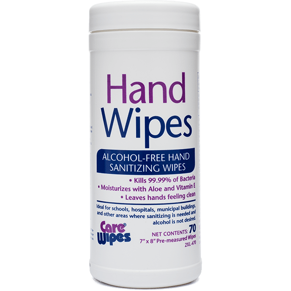 Care Wipes Alcohol Free Hand Sanitizing Wipes 7"x8" tub/70, 2XL470