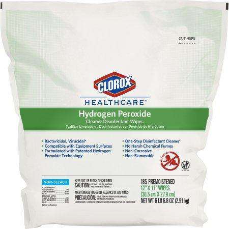Clorox 30827 Hydrogen Peroxide Disinfectant Wipe refill 11"X12" tub/185