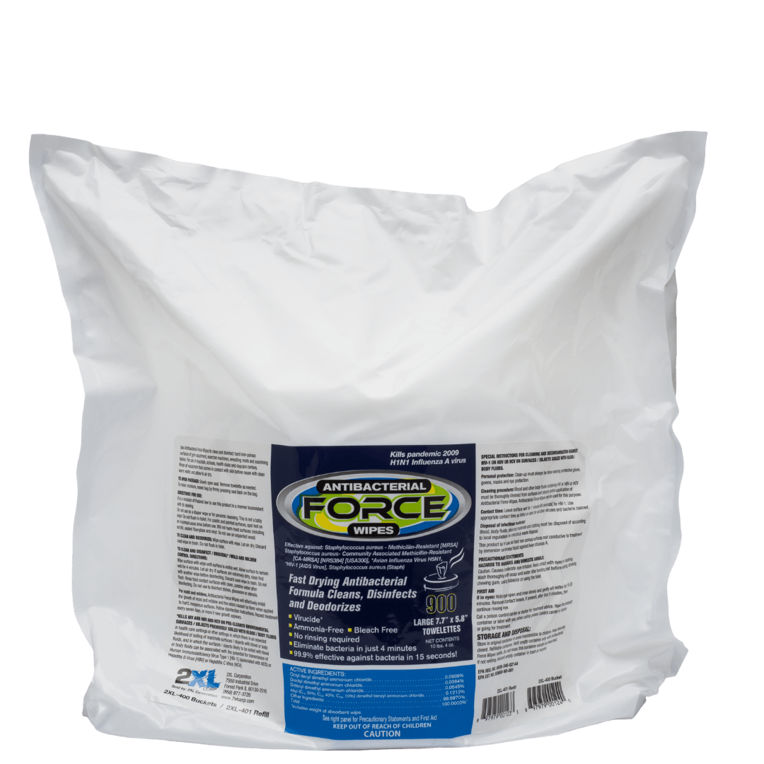 Force Disinfectant Wipes by 2XL 8"x6" 900 wipe/refill bag, 2XL401