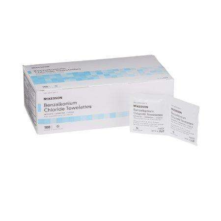 McKesson Individual Sanitizing BZK Skin Wipe Packet, Unscented 100/bx