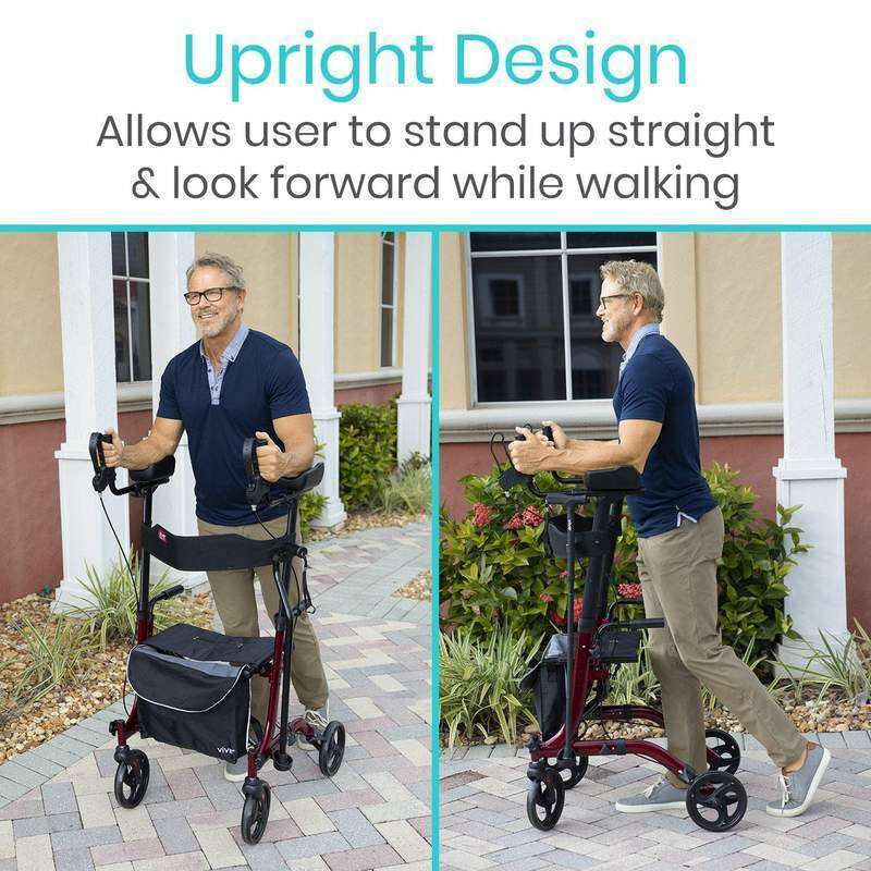 Vive Health Upright Rollator Walker Open Box, Red MOB1033REDOB