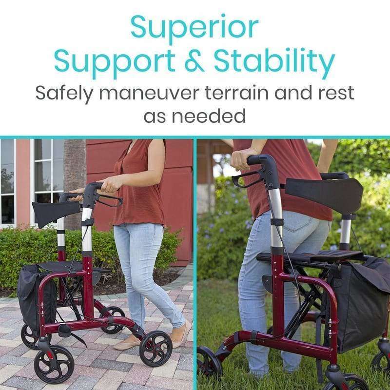 Vive Health Wheelchair Rollator Combo, Red MOB1018RED
