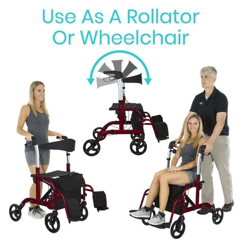 Vive Health Wheelchair Rollator Combo, Red MOB1018RED