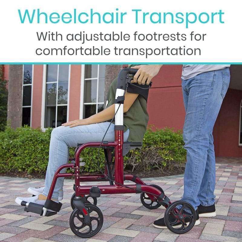 Vive Health Wheelchair Rollator Combo, Red MOB1018RED