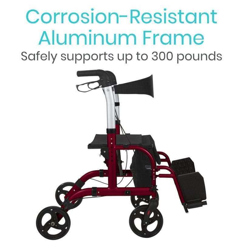Vive Health Wheelchair Rollator Combo, Red MOB1018RED
