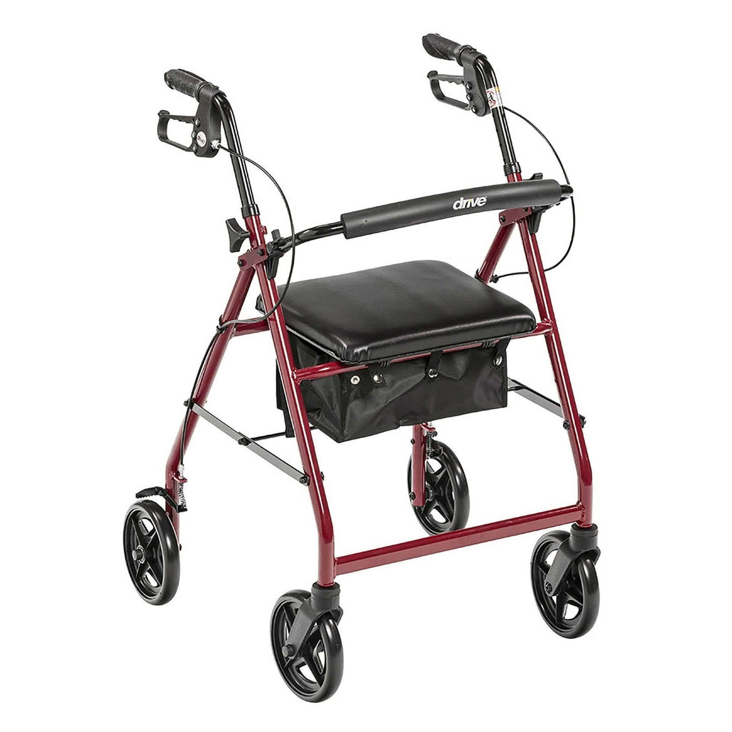 Drive R728RD Aluminum Rollator with Fold Up and Removable Back Support and Padded Seat, Red