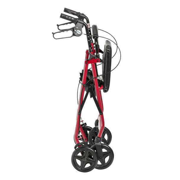 Drive R728RD Aluminum Rollator with Fold Up and Removable Back Support and Padded Seat, Red