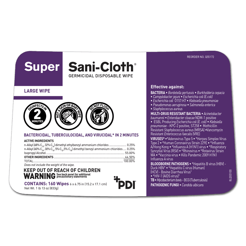 PDI Q55172 Super Sani-Cloth XL Disinfectant Wipe 12/Case