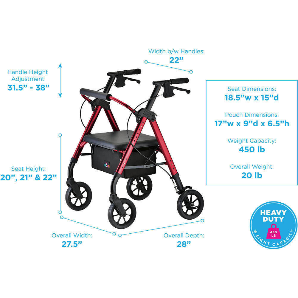 Nova Star Heavy Duty Rollator, 4289RD Red