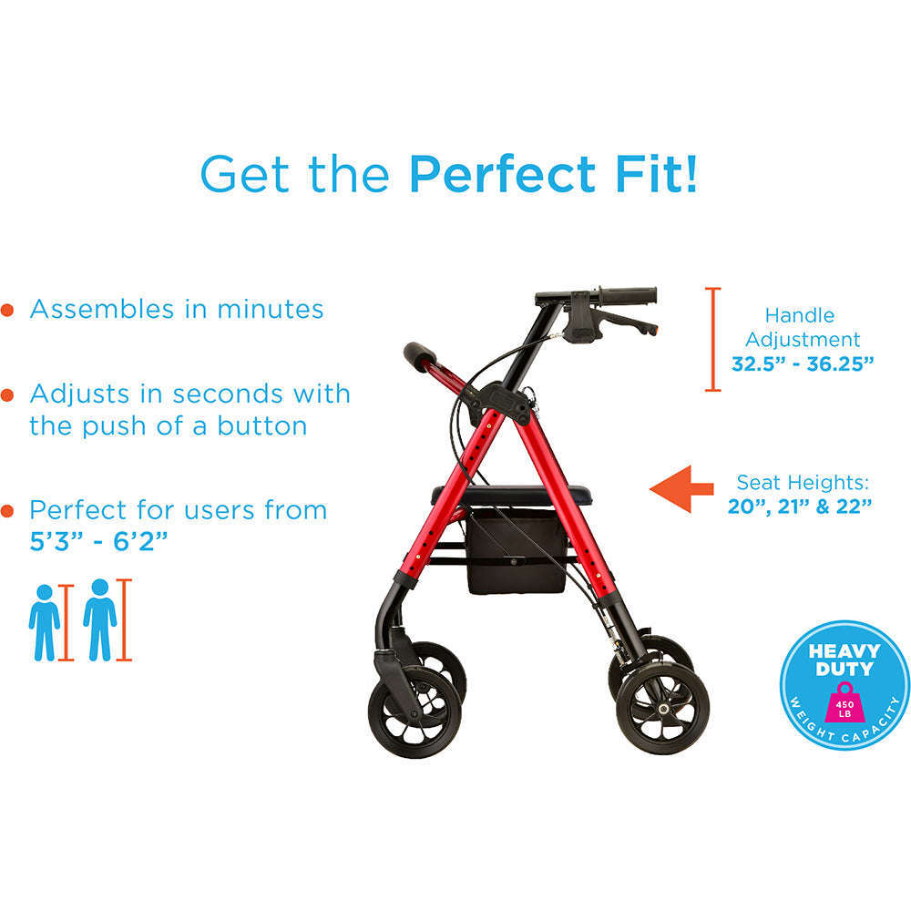 Nova Star Heavy Duty Rollator, 4289RD Red