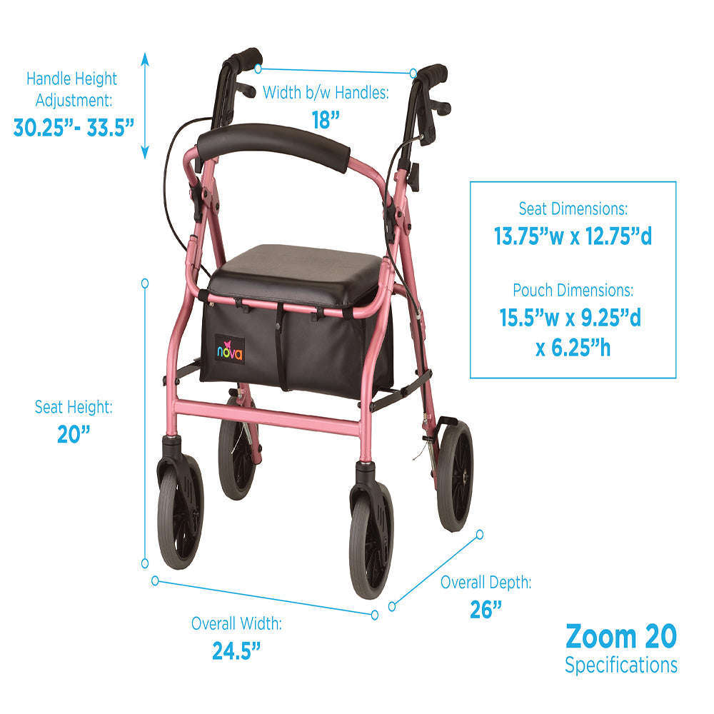 Nova Zoom 20 Rollator, 4220PK Pink