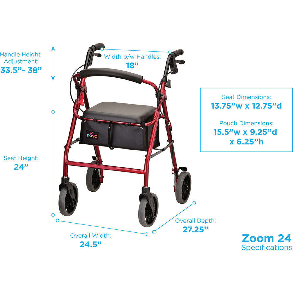 Nova Zoom 24 Rollator, 4224RD Red