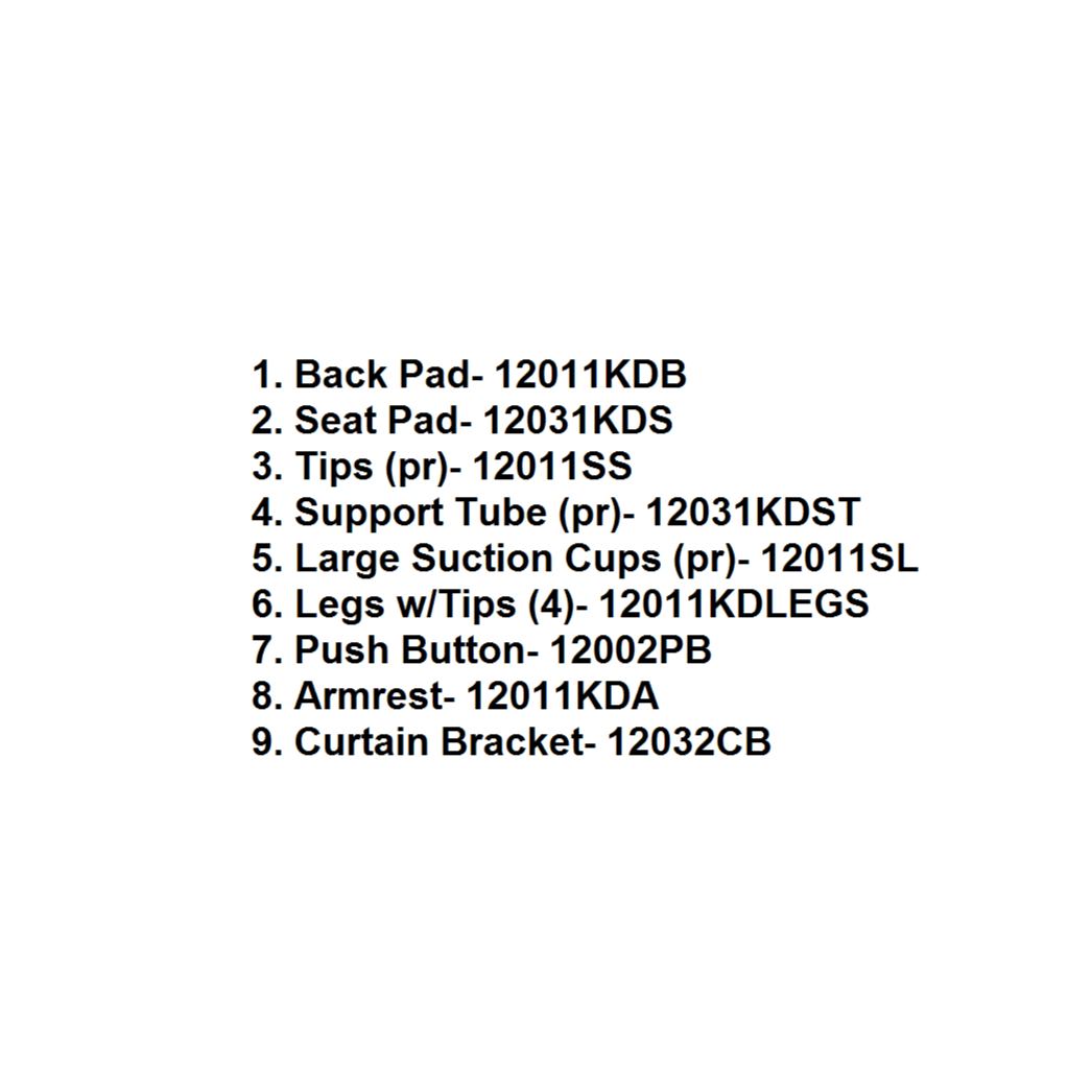 Replacement parts list for Drive Medical Splash Defense Transfer Bench