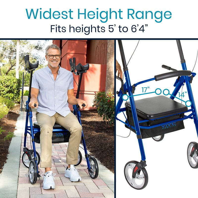 Vive Health Heavy Duty Upright Rollator Walker, Blue MOB1055BLU