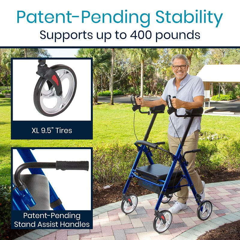 Vive Health Heavy Duty Upright Rollator Walker, Blue MOB1055BLU