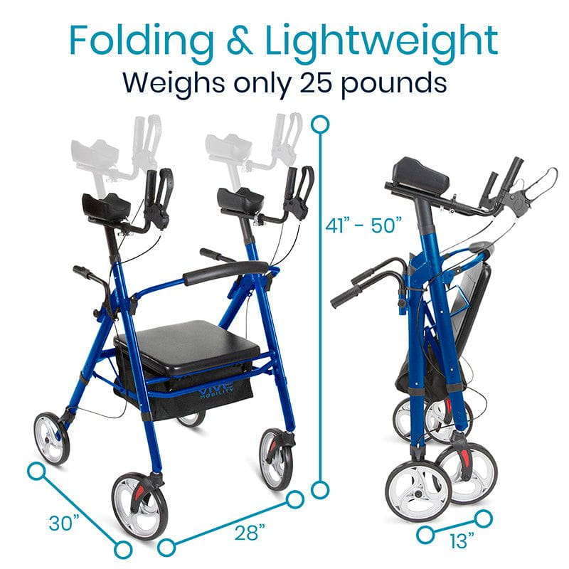 Vive Health Heavy Duty Upright Rollator Walker, Blue MOB1055BLU