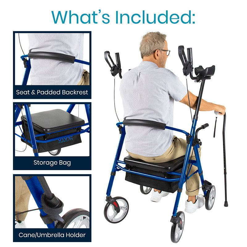 Vive Health Heavy Duty Upright Rollator Walker, Blue MOB1055BLU