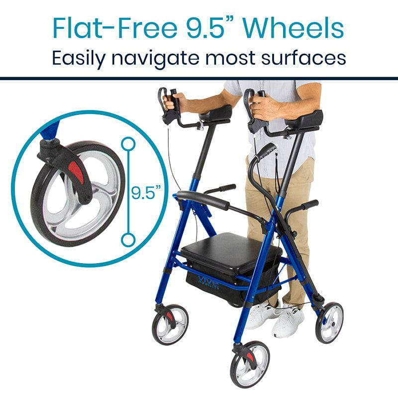 Vive Health Heavy Duty Upright Rollator Walker, Blue MOB1055BLU