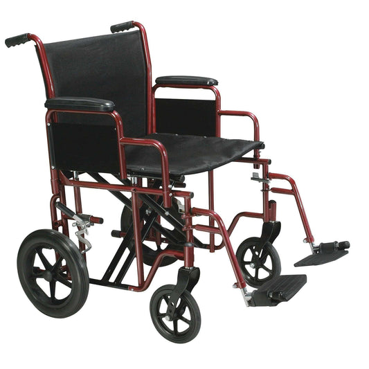 Drive btr20-r Bariatric Heavy Duty Transport Wheelchair with Swing Away Footrest, 20" Seat, Red