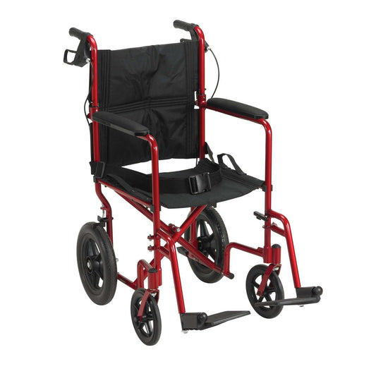 Drive exp19ltrd Lightweight Expedition Transport Wheelchair with Hand Brakes, Red