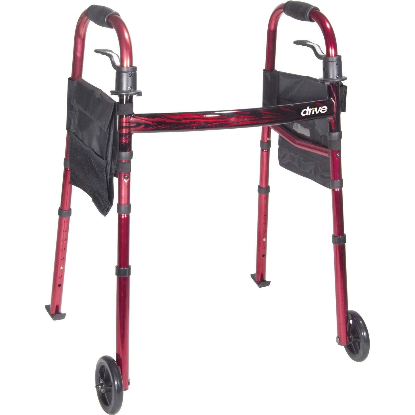 Drive Medical RTL10263KDR Deluxe Folding Travel Walker with 5" Wheels and skis