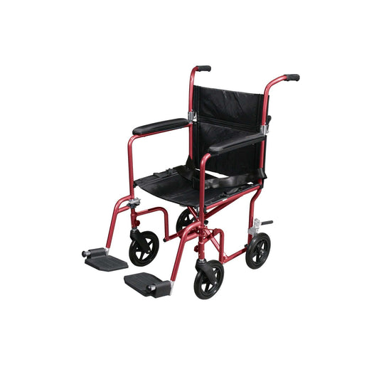 Drive rtlfw19rw-rd Flyweight Lightweight Transport Wheelchair with Removable Wheels, Red
