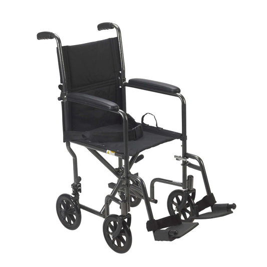 Drive tr37e-sv Lightweight Steel Transport Wheelchair, Fixed Full Arms, 17" Seat